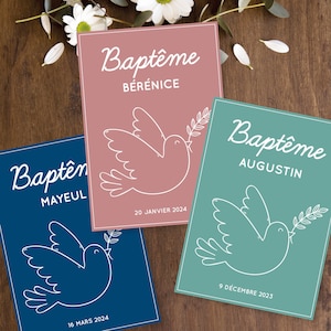 Dove baptism announcement, personalized invitation, religious, civil ceremony, godfather, godmother