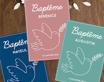 Faire-part baptême colombe, invitation personnalisée, cérémonie religieuse, civile, parrain , marraine