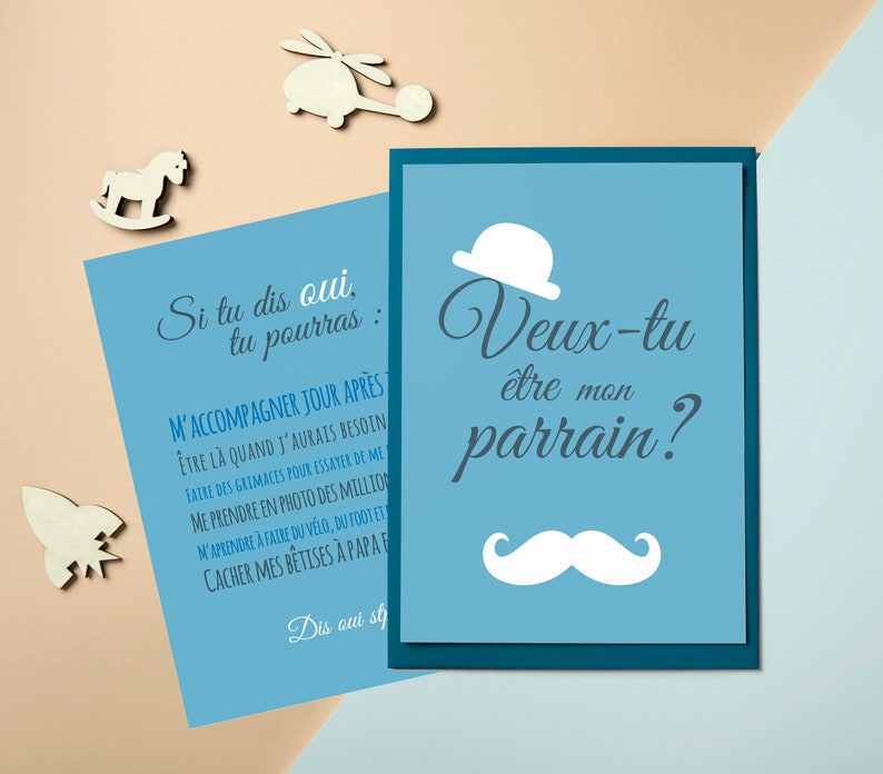 Carte demande parrain, Veux-tu être mon parrain, parrain marraine, faire-part, baptême image 1