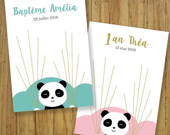 Arbre empreintes panda, premier anniversaire, baptême enfant, babyshower, déco