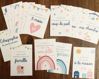 Cartões de marcos de gravidez, mês a mês, cores pastel, cartões de bebê, nascimento, presente