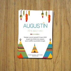 Invitation anniversaire indien, carte papeterie, tipi plume, couleurs
