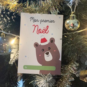 Carte étape Noël, mon premier Noël, souvenir bébé, neige, ours