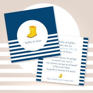 Sailor baptism announcement, yellow boots, birth stationery, sailor, sea, baby, pregnancy