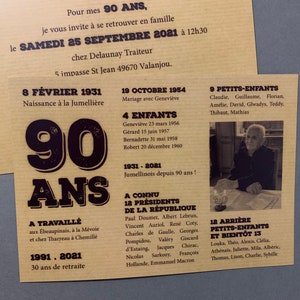 Adult birthday invitation, big card, vintage spirit, 90 years old