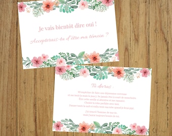 Carte témoin mariage, veux-tu être ma temoin, demande témoin, champêtre, chic