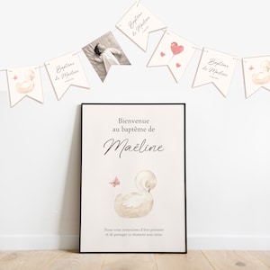 Garland of pennants, swan baptism, birthday ceremony, decoration, poster