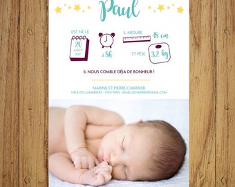 Faire-part naissance moderne, papeterie personnalisée, annonce grossesse, bébé, chic