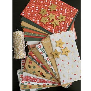 Advent calendar, kit to assemble, Scandinavian spirit, red, kraft, white, green and gold image 2