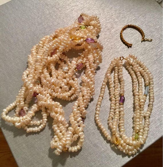 Pearls and semi precious stone set necklace and b… - image 2