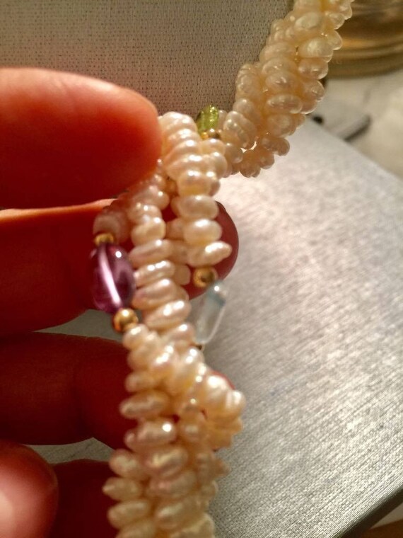 Pearls and semi precious stone set necklace and b… - image 4