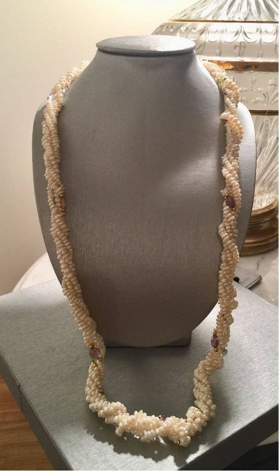 Pearls and semi precious stone set necklace and b… - image 1