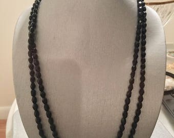 Long Necklace Black Crystal Stone