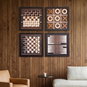 Dark Wood Magnetic Wall Games | Chess, Backgammon, Tic Tac Toe, Checkers Board