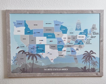 United States Magnetic Push Pin Travel Map | Custom Travel Tracker | Wall Decor | Framed USA Map | Unique Gift