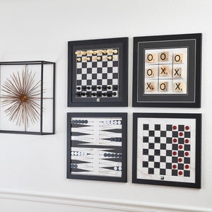 Magnetic Game Room Decor | Chess Set | Backgammon Board | Checkers Set | Tic Tac Toe Board | Functional Wall Decor | B&W Wall Art