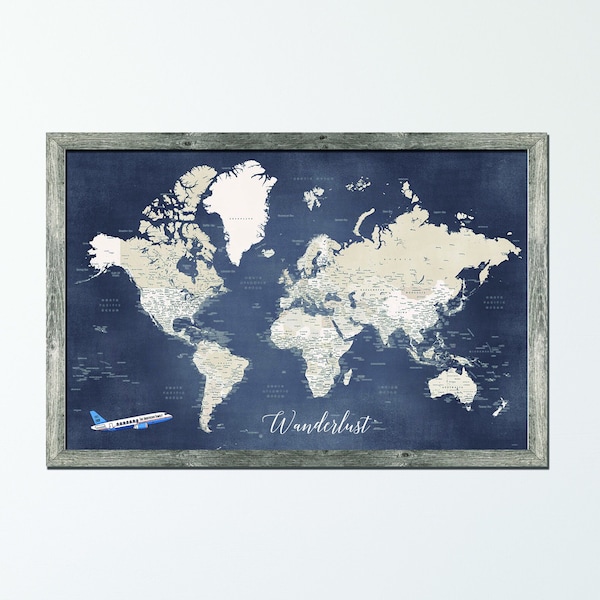 Magnetic Travel Tracker World Map | Personalized & Framed Map | Magnetic Push Pin | Gift for weddings, birthdays, and travelers