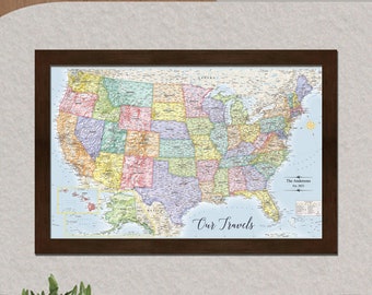 MAGNETIC Travel Map USA | Personalized & Custom Framed | Magnetic Push Pin | Wedding Gift | USA Map Travel | Wall Art |