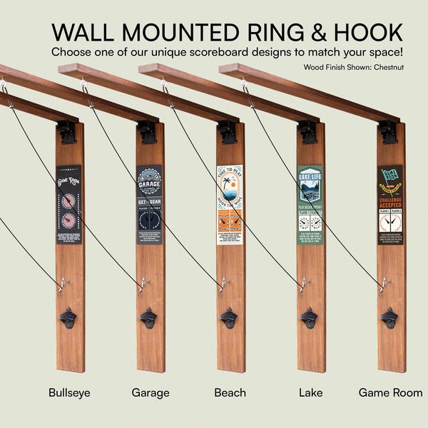 LED Ring and Hook Toss Game: Personalized Chestnut Wood Yard Game