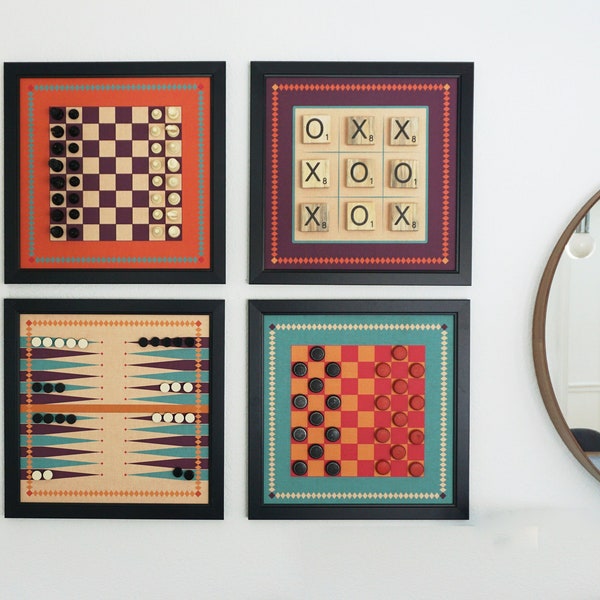 Magnetic Retro Board Game Combo | Functional Wall Art | Scrabble | Chess | Checkers | Tic Tac Toe | Backgammon | Individual or combo set