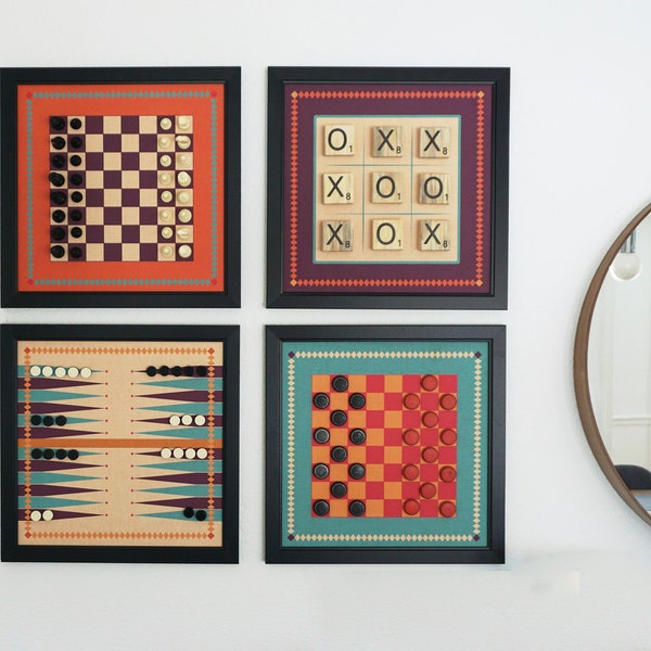 Magnetic Canvas Games | Chess | Backgammon | Checkers | Tic Tac Toe | Game Room Decor | Unique Wall Decor | Retro