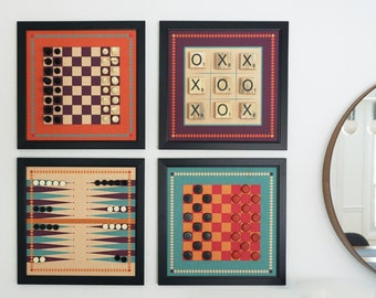 Magnetic Retro Board Game Combo | Functional Wall Art | Scrabble | Chess | Checkers | Tic Tac Toe | Backgammon | Individual or combo set