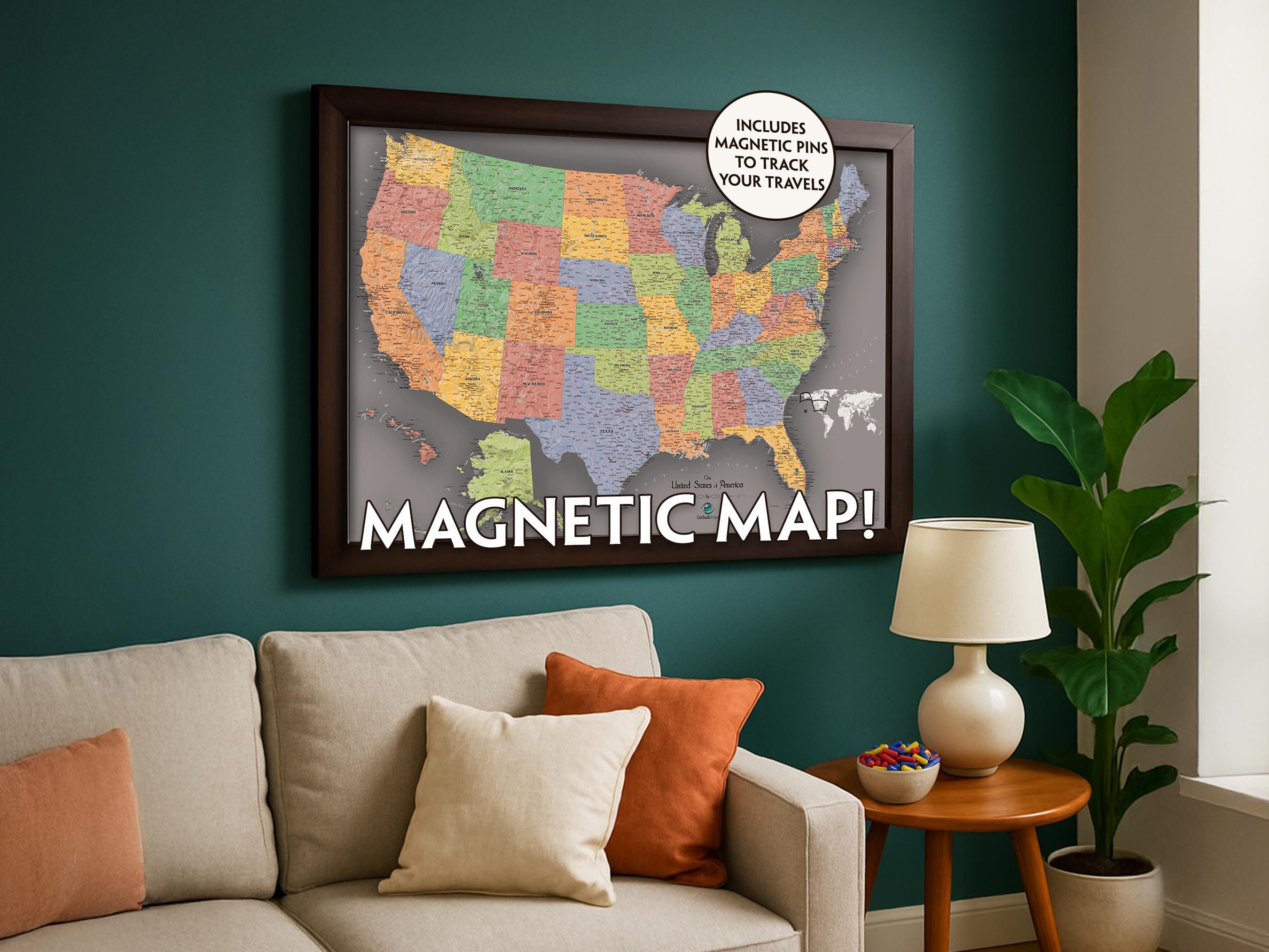 Personalized Magnetic USA Travel Map With Pins – Framed Wall Art for ...