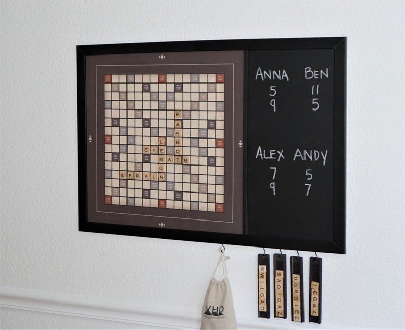 Combo set of four games and Scrabble Modern Functional Magnetic Canvas Chess Decor Checker Set Tic tac toe Wall Art Backgammon Art image 3