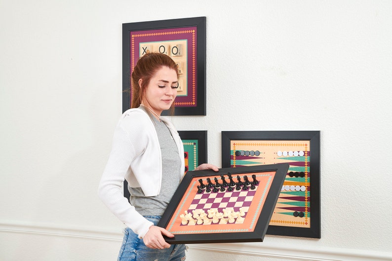 Magnetic Canvas Games Chess Backgammon Checkers Tic Tac Toe Game Room Decor Unique Wall Decor Retro image 5