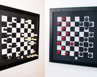 Juego combinado de damas magnéticas y ajedrez magnético / Decoración del hogar de pared colgante / Decoración única de juegos de mesa / Sala de juegos