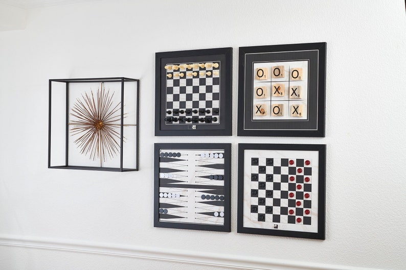 Magnetic Game Room Decor Chess Set Backgammon Board Checkers Set Tic Tac Toe Board Functional Wall Decor B&W Wall Art image 1