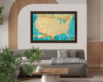 MAGNETIC Travel Map USA | Personalized & Framed | Push Pin Travel Tracker | USA Map | Wedding Gift | Housewarming Gift |