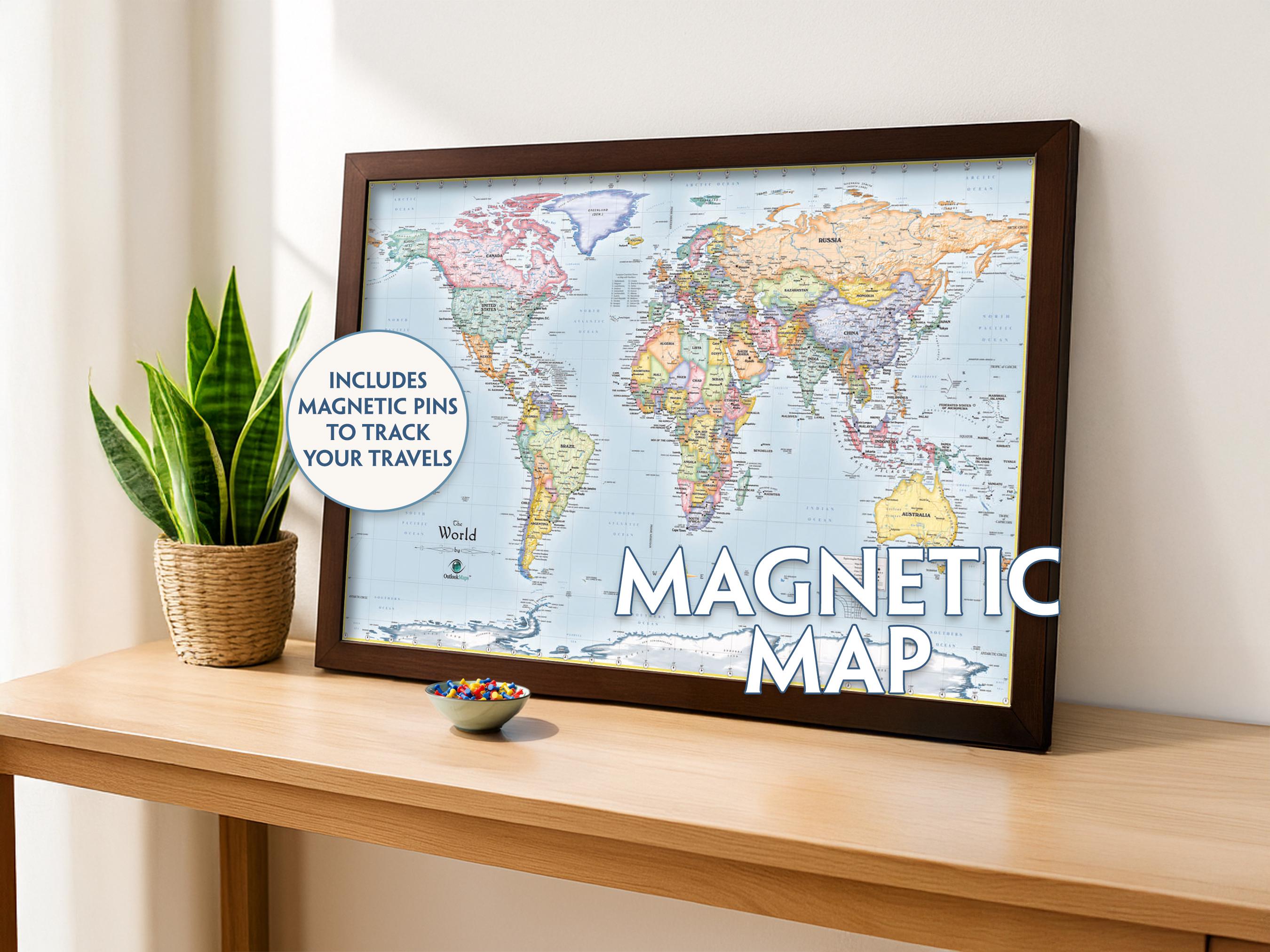 Personalized Magnetic World Travel Map with Pins