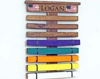 Personalized Martial Arts Belt Display | Chestnut Wood Rack