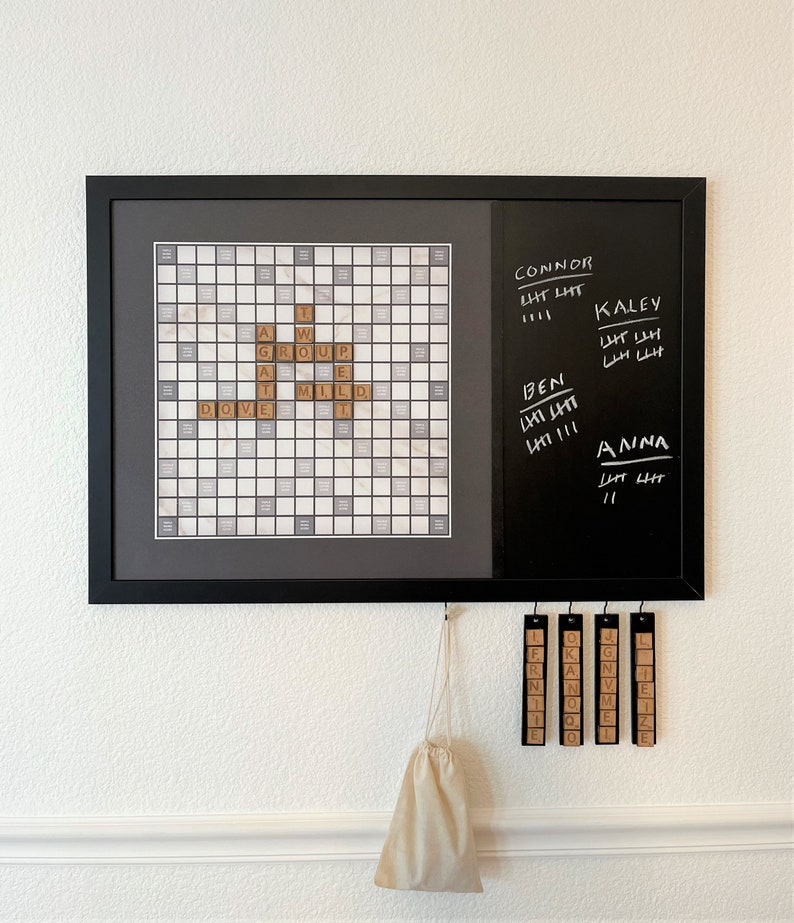 Magnetic Scrabble Set Black & White or Classic Family Fun Night Game Wall Decor Game Room Decor Unique Wall Art image 1