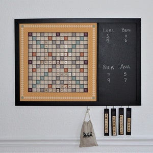 Combo set of four games and Scrabble Modern Functional Magnetic Canvas Chess Decor Checker Set Tic tac toe Wall Art Backgammon Art image 4