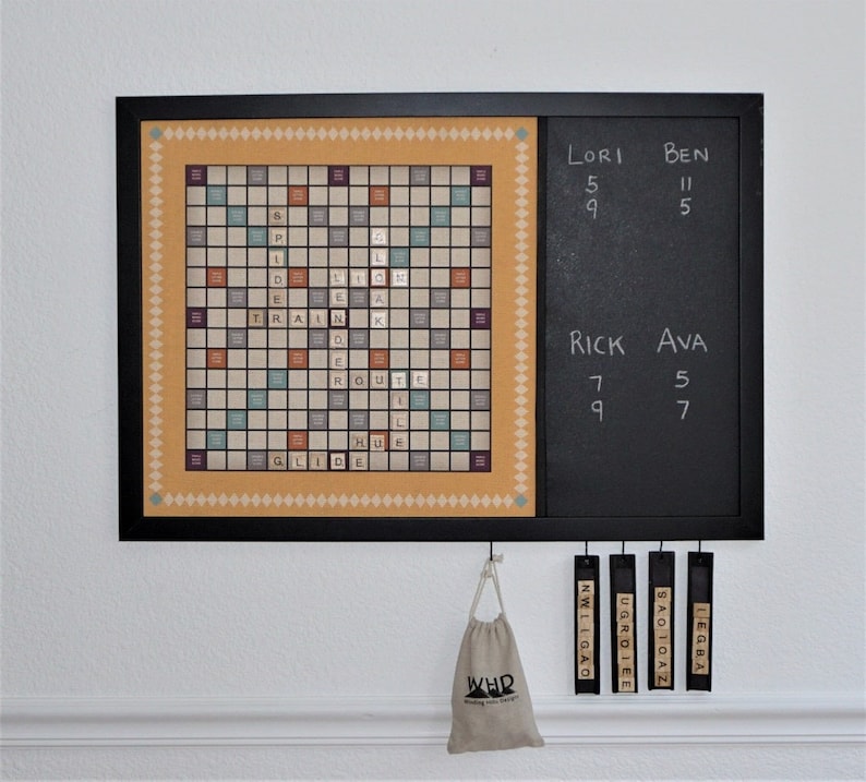 Combo set of four games and Scrabble Modern Functional Magnetic Canvas Chess Decor Checker Set Tic tac toe Wall Art Backgammon Art image 4
