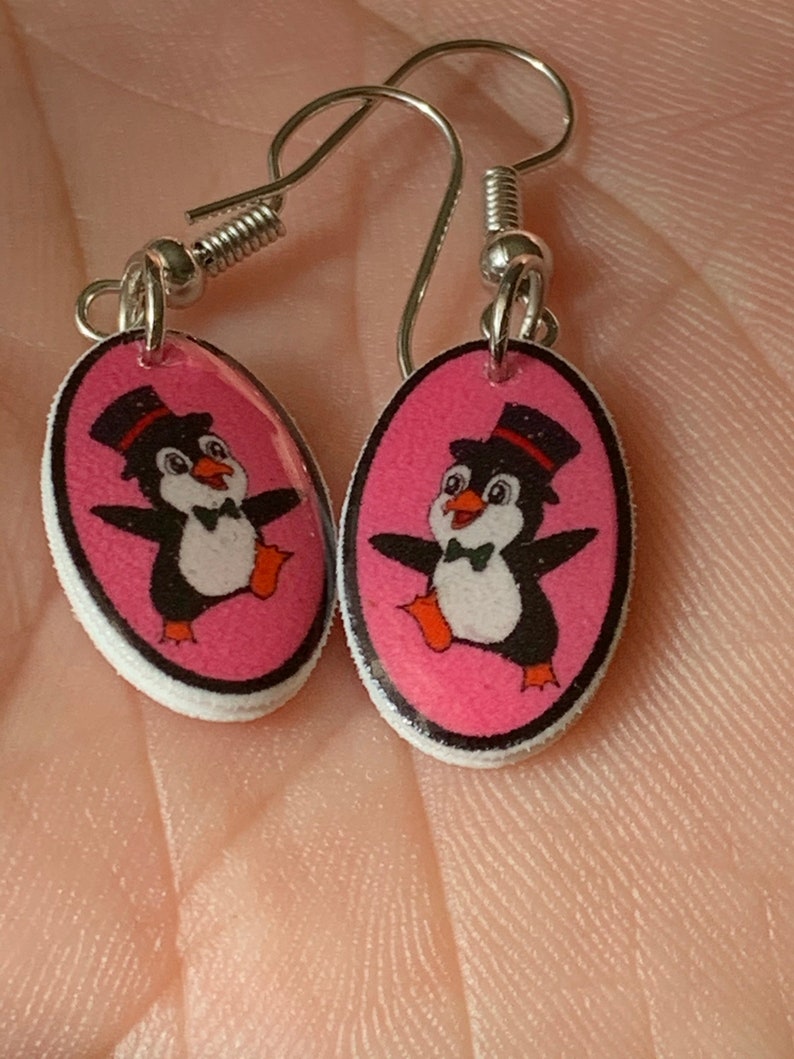 Penguin in a Top Hat and Bow Tie Drop Earrings