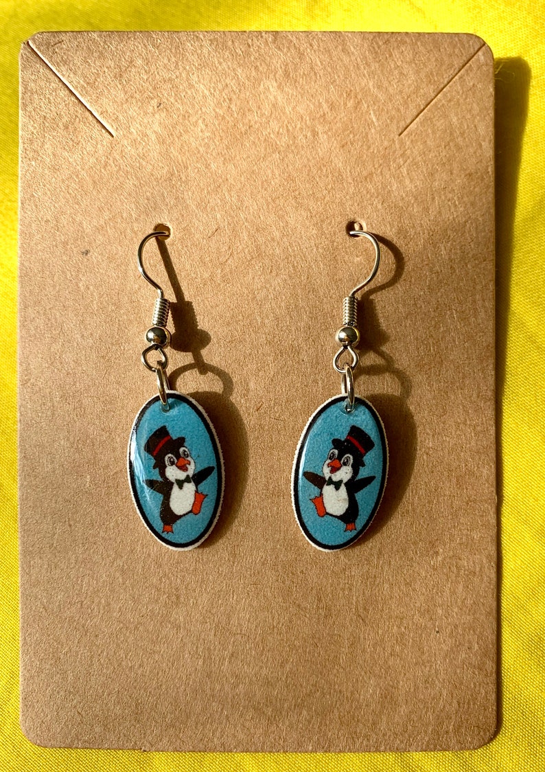 Penguin in a Top Hat and Bow Tie Drop Earrings