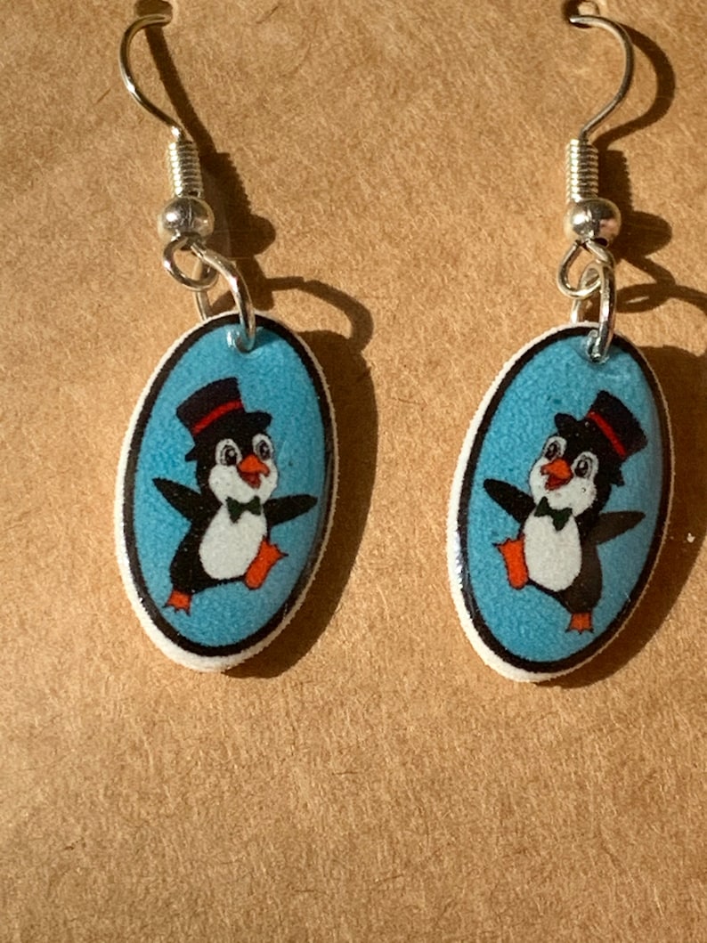 Penguin in a Top Hat and Bow Tie Drop Earrings