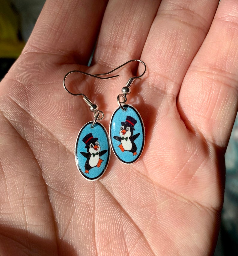 Penguin in a Top Hat and Bow Tie Drop Earrings