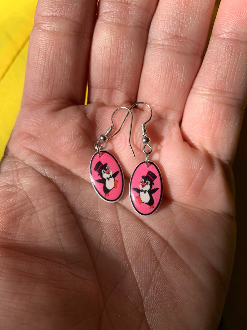 Penguin in a Top Hat and Bow Tie Drop Earrings