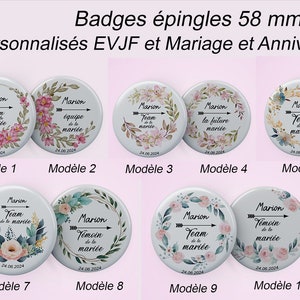 Badge Mariage, EVJF, enterrement de jeune fille, Témoin, Badge 58mm personnalisé, badges à partir de 1 euro,badges ANNIVERSAIRES et Mariage