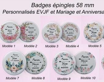 Badge Mariage, EVJF, enterrement de jeune fille, Témoin, Badge 58mm personnalisé, badges à partir de 1 euro,badges ANNIVERSAIRES et Mariage