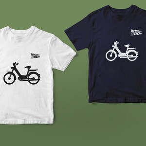 T-shirt man moped, back to the 80s