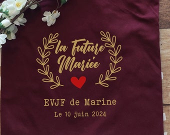 T-shirt evjf, team de la mariée avec couronne plus coeur, t-shirt brides team, enterrement de vie de jeune fille avec la date de l'évènement