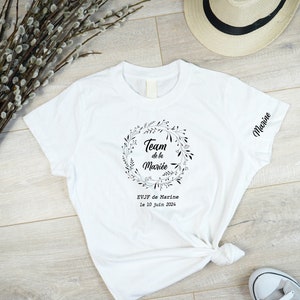 T-shirt evjf personnalisé, team de la mariée avec motif couronne de fleur de mariage,enterrement de vie de jeune fille,Mariage,cadeau mariée image 6