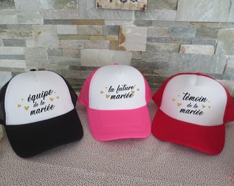 EVJF caps, personalized caps, bachelorette party, guest gift, wedding party at the top!! gold colored heart!