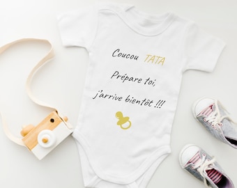 Personalized baby bodysuit Pregnancy announcement, Birth announcement "Hello TATA Get ready, I'll be arriving soon"