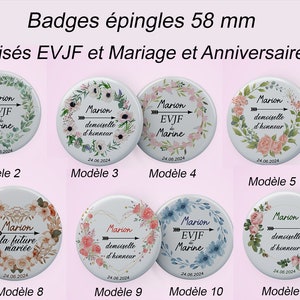Badge Mariage, EVJF, enterrement de jeune fille, Témoin, Badge 58mm personnalisé, badges à partir de 1 euro,badges ANNIVERSAIRES et Mariage
